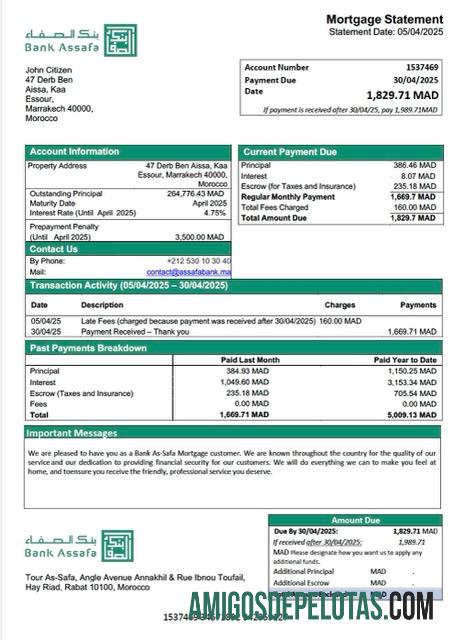 realista Banco de Marrocos como declaração de hipoteca Safa Word e modelo PDF